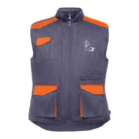Werbeartikel Armada Arbeitsweste mit mehreren Taschen – Lead-orange – M – mit Logo bedruckt
