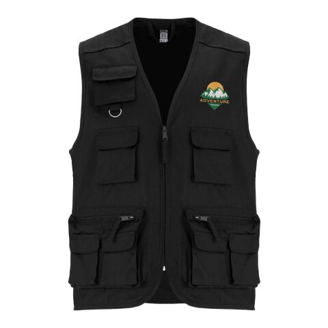 Werbeartikel Venera Arbeitsweste mit V-Ausschnitt und mehreren Taschen, 200 g/m2 – schwarz – 2XL – mit Logo bedruckt