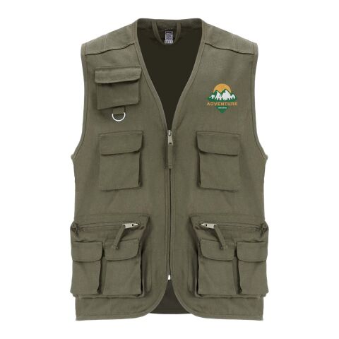 Werbeartikel Venera Arbeitsweste mit V-Ausschnitt und mehreren Taschen, 200 g/m2 – militar green – L – mit Logo bedruckt