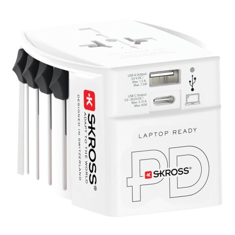 SKROSS World Travel Adapter MUV 65W PD mit USB-C-Kabel weiß | ohne Werbeanbringung | Nicht verfügbar | Nicht verfügbar