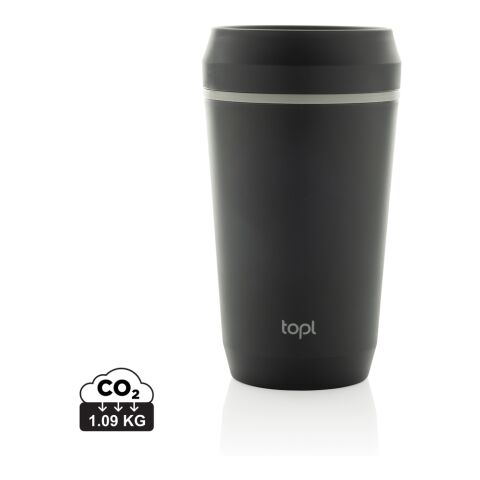 Werbeartikel Topl Cup 354 ml Coffee-to-go Mehrwegbecher aus RCS Recycling-Kunststoff mit 360°-Deckel leicht – grau – mit Logo bedruckt
