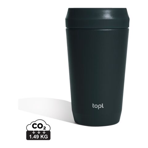 Werbeartikel Topl Cup 354 ml Coffee-to-go Thermobecher aus RCS Recycling-Stahl vakuumisoliert mit 360°-Deckel – grau – mit Logo bedruckt