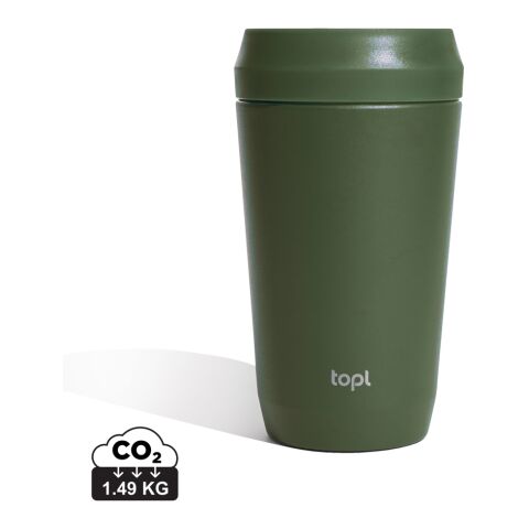 Werbeartikel Topl Cup 354 ml Coffee-to-go Thermobecher aus RCS Recycling-Stahl vakuumisoliert mit 360°-Deckel – grün – mit Logo bedruckt