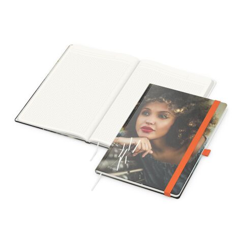 Nachhaltiger Werbeartikel Notizbuch Match-Book RECYCLING Hardcover individuell bedruckt – orange – DIN A4 – mit Logo bedruckt