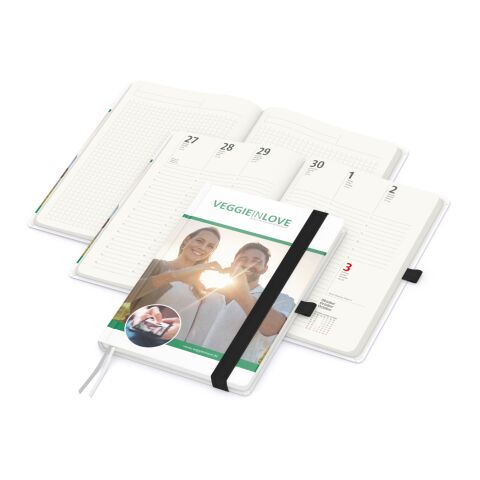 Nachhaltiger Werbeartikel Wochenkalender vorne + Notizen hinten Match-Hybrid RECYCLING Papier-Hardcover A5 – Schwarz