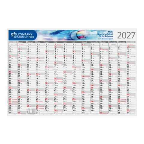 Wandplaner Pure Bambuspapier 980 × 660 mm Dez. Vorjahr – Jan. Folgejahr Weiß | 980 × 660 mm | 4C-Quality | Rot