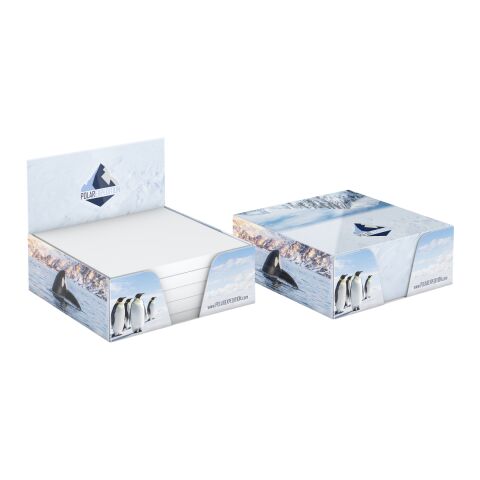 Werbeartikel Haftnotiz-Box Pop-Up-Box Haftnotizblöcke weiß Karton-Box individuell bedruckt – 72 × 72 mm – mit Logo bedruckt