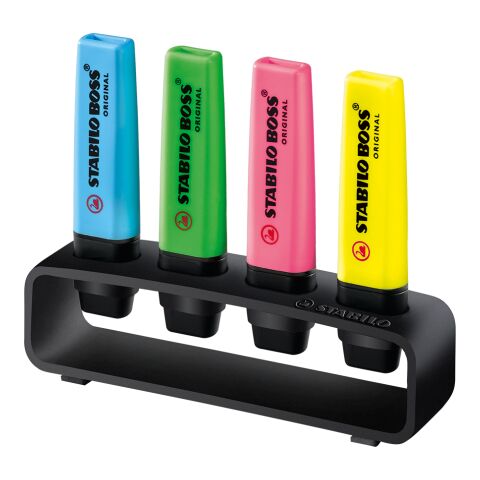 STABILO BOSS ORIGINAL 4er Tisch-Set Leuchtmarkierer schwarz | ohne Werbeanbringung