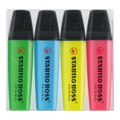 STABILO BOSS ORIGINAL 4er-Set Leuchtmarkierer 4-farbiger Siebdruck