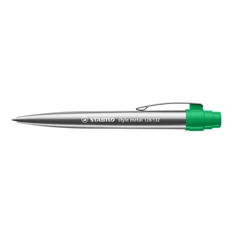 Werbeartikel STABILO style metal Kugelschreiber – silber/grün – mit Logo bedruckt