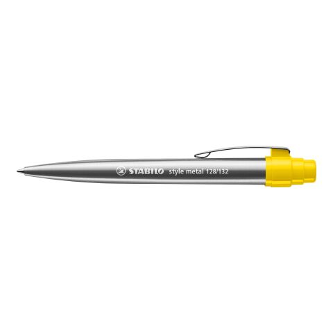 Firmengeschenk STABILO style metal Kugelschreiber – silber/gelb – lasergraviert Druckkugelschreiber mit Jumbomine für Geschäftspartner