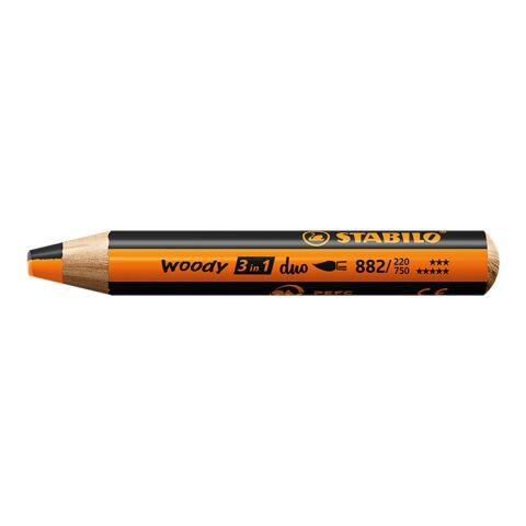 Werbeartikel STABILO woody duo Farbstift – orange/schwarz – mit Logo bedruckt
