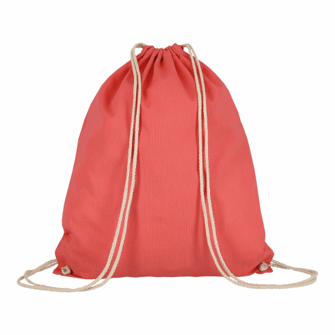 Giveaway Turnbeutel TEXXILLA – hellrot – mit Logo bedruckt 38x46 cm aus Baumwolle als praktischer Sportbeutel für Festivals & Events