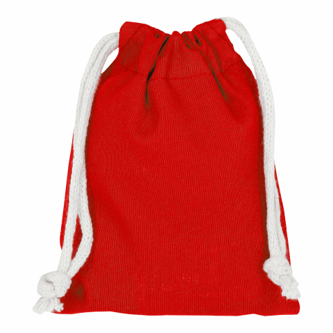 Werbeartikel TEXXILLA Zuziehbeutel aus Baumwolle, 10 x 14 cm, ca. 140 g/m² – rot – mit Logo bedruckt