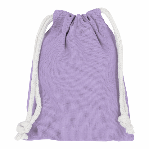 Werbeartikel TEXXILLA Zuziehbeutel aus Baumwolle, 10 x 14 cm, ca. 140 g/m² – violett – mit Logo bedruckt