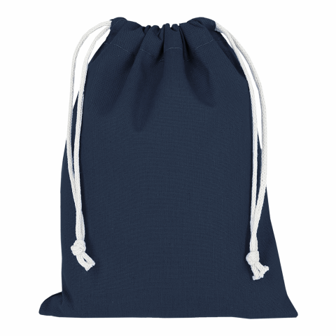 Werbeartikel TEXXILLA Zuziehbeutel aus Baumwolle, 15 x 20 cm, ca. 140 g/m² – marineblau – mit Logo bedruckt