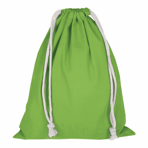 Giveaway Turnbeutel TEXXILLA – hellgrün – mit Logo bedruckt 25 x 30 cm aus Baumwolle als praktischer Sportbeutel für Messe-Werbemittel