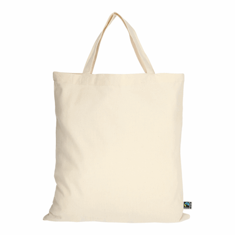 Werbeartikel TEXXILLA Tasche aus Fairtrade-zertifizierter Baumwolle mit zwei kurzen Henkeln, ca. 140 g/m² – beige