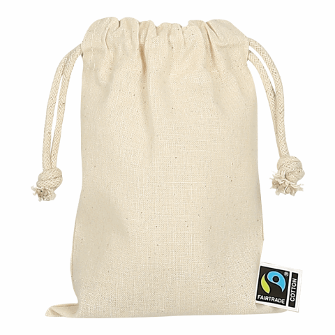 TEXXILLA Zuziehbeutel aus Fairtrade-zertifizierter Baumwolle, 10 x 14 cm, ca. 140 g/m² beige | ohne Werbeanbringung | ohne Werbeanbringung