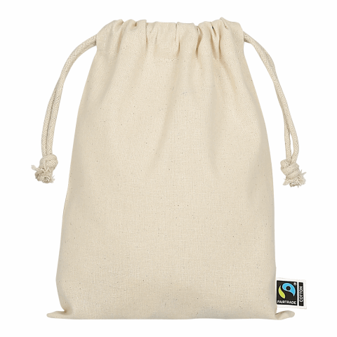 TEXXILLA Zuziehbeutel aus Fairtrade-zertifizierter Baumwolle, 15 x 20 cm, ca. 140 g/m² beige | ohne Werbeanbringung | ohne Werbeanbringung