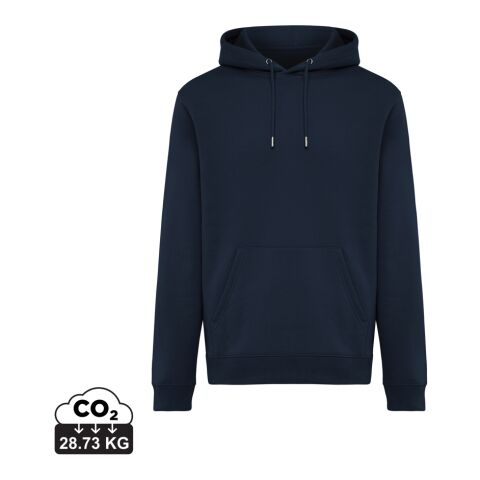 Werbeartikel IQONIQ Joshua Hoodie aus recycelter Baumwolle – navy blau – S – mit Logo bedruckt