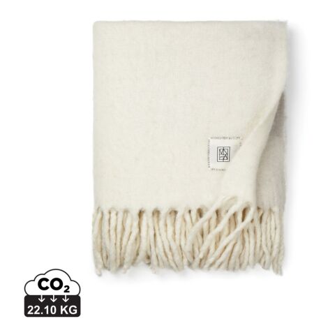 Werbeartikel VINGA Saletto Decke aus Wollgemisch – weiß-beige – mit Logo bedruckt