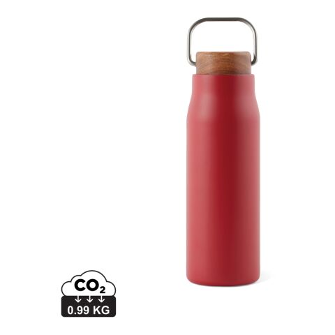 Werbeartikel VINGA Ciro 300ml Vakuumflasche aus recyceltem Edelstahl Akazienholz-Deckel RCS-zertifiziert Isolierkanne – rot – mit Logo bedruckt