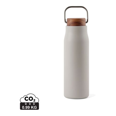 Werbeartikel VINGA Ciro 300ml Vakuumflasche aus recyceltem Edelstahl Akazienholz-Deckel RCS-zertifiziert Isolierkanne – grau – mit Logo bedruckt