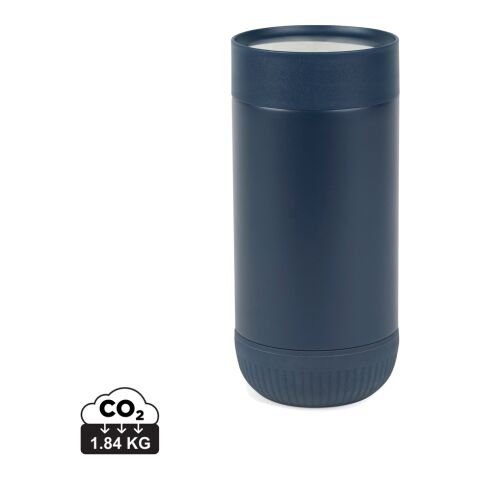 Werbeartikel 350 ml VINGA Erie Kaffeebecher aus RCS-Recycling-Edelstahl, auslaufsicher mit Klick-Deckel & FSC-Geschenkbox – blau-blau – mit Logo