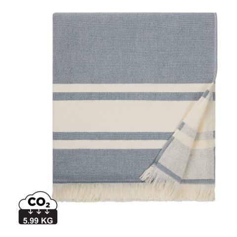 Werbeartikel VINGA Tolo Hamam-Frottierhandtuch – blau-weiß – mit Logo bedruckt