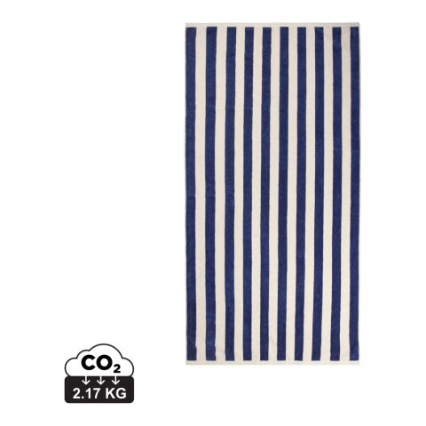 Nachhaltiger Werbeartikel VINGA Lagoa GRS Strandtuch – navy blau-weiß – mit Logo bedruckt