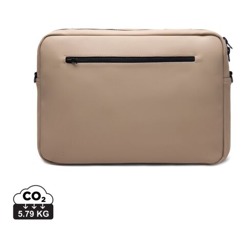 Mitarbeitergeschenk Businesstasche VINGA Baltimore – greige – mit Logodruck nachhaltiger Rucksack für 15 Zoll Laptops als funktionales Briefcase