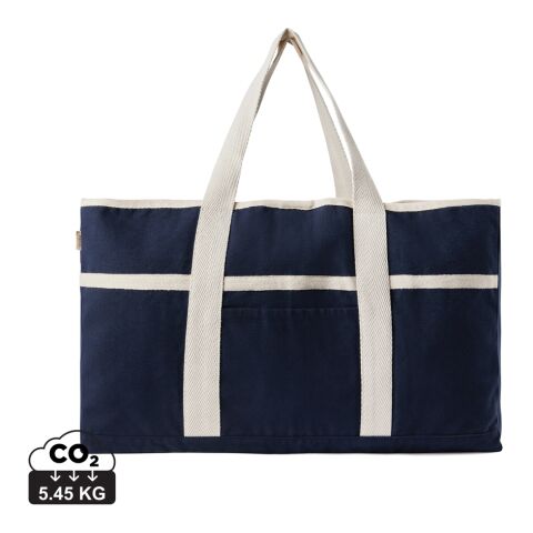 Werbeartikel VINGA Volonne AWARE™ Strandtasche aus recyceltem Canvas – blau-off white – mit Logo bedruckt