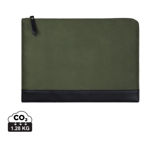 Werbeartikel VINGA Marlow 14" Laptop Sleeve aus RCS recyceltem Polyester | grün-schwarz | mit Logo bedrucken