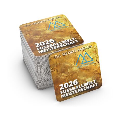 WM-Bierdeckel Motiv Fußball-WM 2026 93 × 93 mm | ohne Werbeanbringung | ohne Werbeanbringung | quadratisch (93 × 93 mm) | Pokalgold
