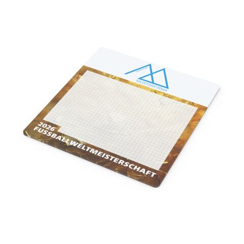 Werbeartikel Mousepad Motiv Fußball-WM 2026 – weiß – mit Logo bedruckbar 203 × 217 mm inkl. 50 Blatt Notizblock für Marketingaktionen