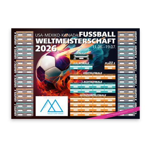 Werbeartikel WM-Planer 2026 – weiß – mit Logo bedruckt DIN A1 Wandplaner Spielplan für Büroausstattung