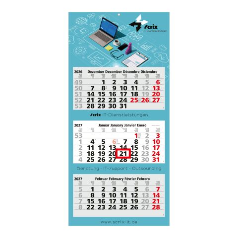 3-Monatskalender Mehrblock Maxi Light 3 EXPRESS Werbung auf Rückwand Hellgrau | 330 × 700 mm | ohne Werbeanbringung