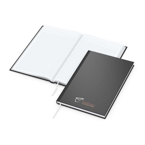 Werbeartikel Notizbuch Note-Book EXPRESS Ecken spitz Hardcover matt-farbig – Schwarz – DIN A5 – mit Logo bedruckt