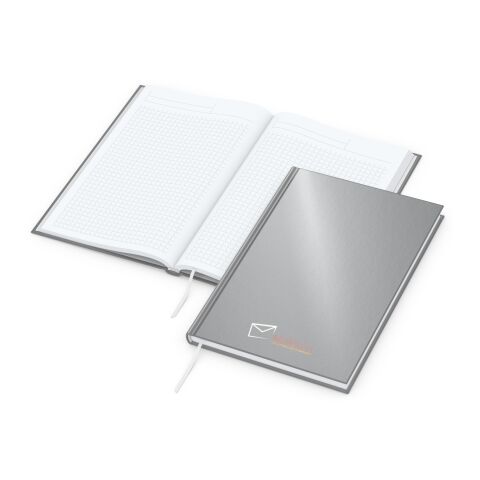 Werbeartikel Notizbuch Note-Book EXPRESS Ecken spitz Hardcover matt-farbig – silber – DIN A5 – mit Logo bedruckt