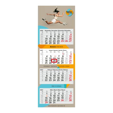 4-Monatskalender Mehrblock Profil 4 EXPRESS Schrift modern Hellgrau | 330 × 900 mm | ohne Werbeanbringung