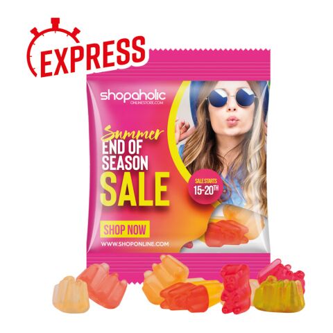 Werbeartikel Express Minitüte Gummibärchen – transparent – mit Logo bedruckt