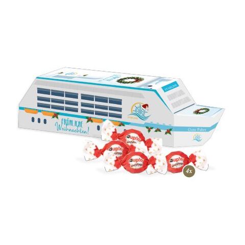 Weihnachtsgeschenk 3D Präsent Schiff – bunt – mit individueller Banderole als Weihnachtsgeschenk für Mitarbeiter, Geschäftspartner oder Kunden