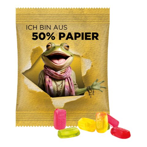 Minitüte 10g, Fruchtgummi Standardformen weiß | 4c Euroskala - Folie | Handy | Folie mit ca. 50% Papier