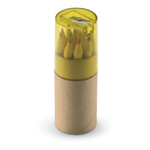 12 Buntstifte mit Bleistiftspitzer transparent-gelb | ohne Werbeanbringung | Nicht verfügbar | Nicht verfügbar | Nicht verfügbar