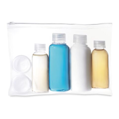 Kosmetiktasche mit Kunststoff-Flaschen transparent | ohne Werbeanbringung | Nicht verfügbar | Nicht verfügbar