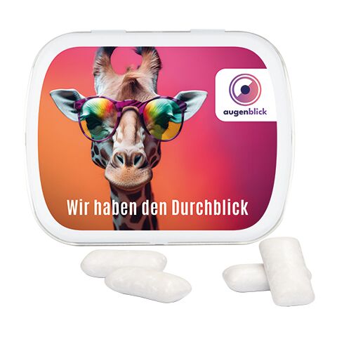 Klappdose aus Metall weiß | ohne Werbeanbringung | KoRo zuckerfreie Kaugummis