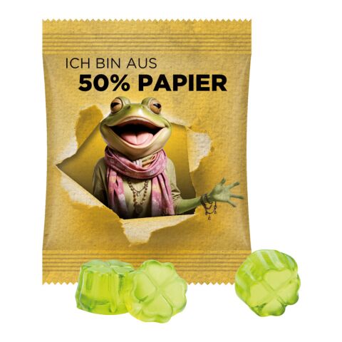 Minitüte 10 g Trolli Fruchtgummi Standardformen weiß | ohne Werbeanbringung | Kleeblatt grün | Folie mit 50 % Papieranteil