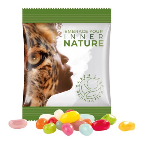Streuartikel American Style Jelly Beans – weiß – mit bedrucktem Etikett 10 g für Messen als ideale Aufmerksamkeit für Kunden und Partner