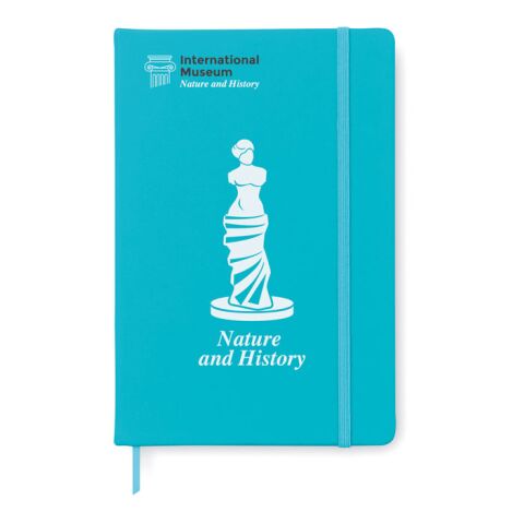 Werbeartikel DIN A5 Notizbuch mit softem PU Cover – türkis – mit Logo bedruckt
